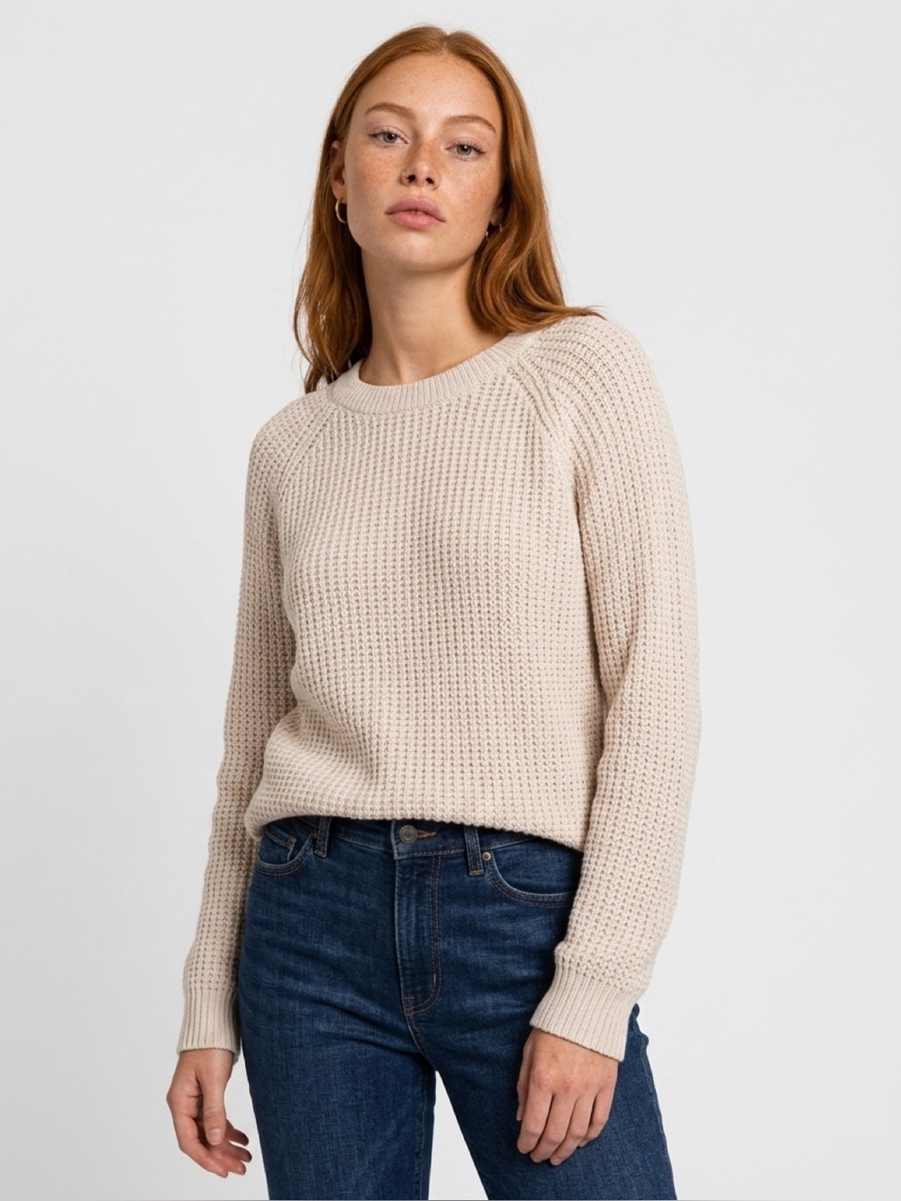 Old Navy Cream Waffle-Knit Crew Sweater
